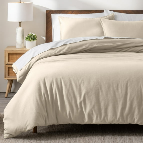 Bare Home Flannel Duvet Cover Set - 100% Flannel Cotton - Double Brushed - King, Sand
