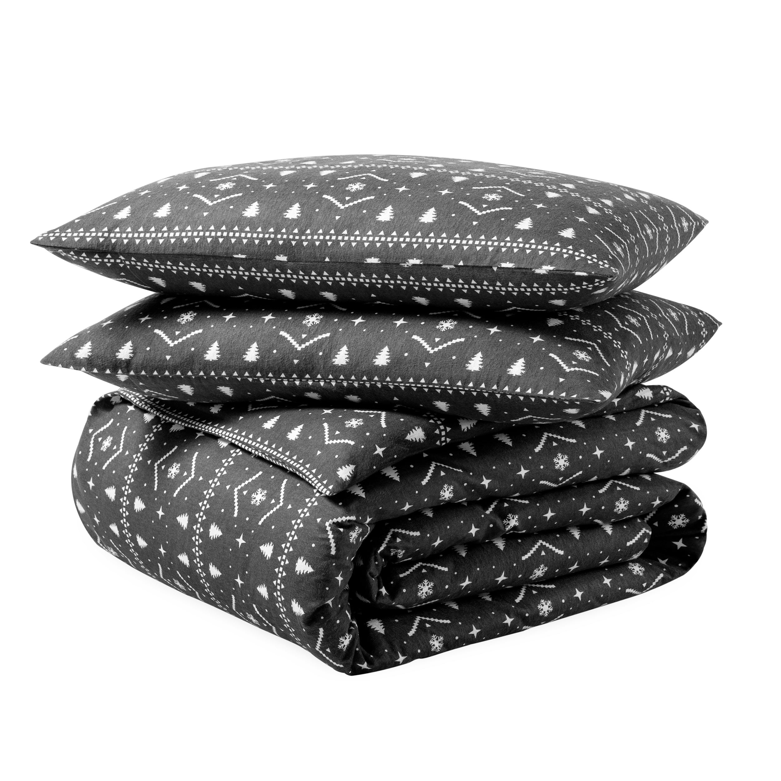 Winter Alpine King/California King Gray and White Cotton Flannel Duvet Cover Set