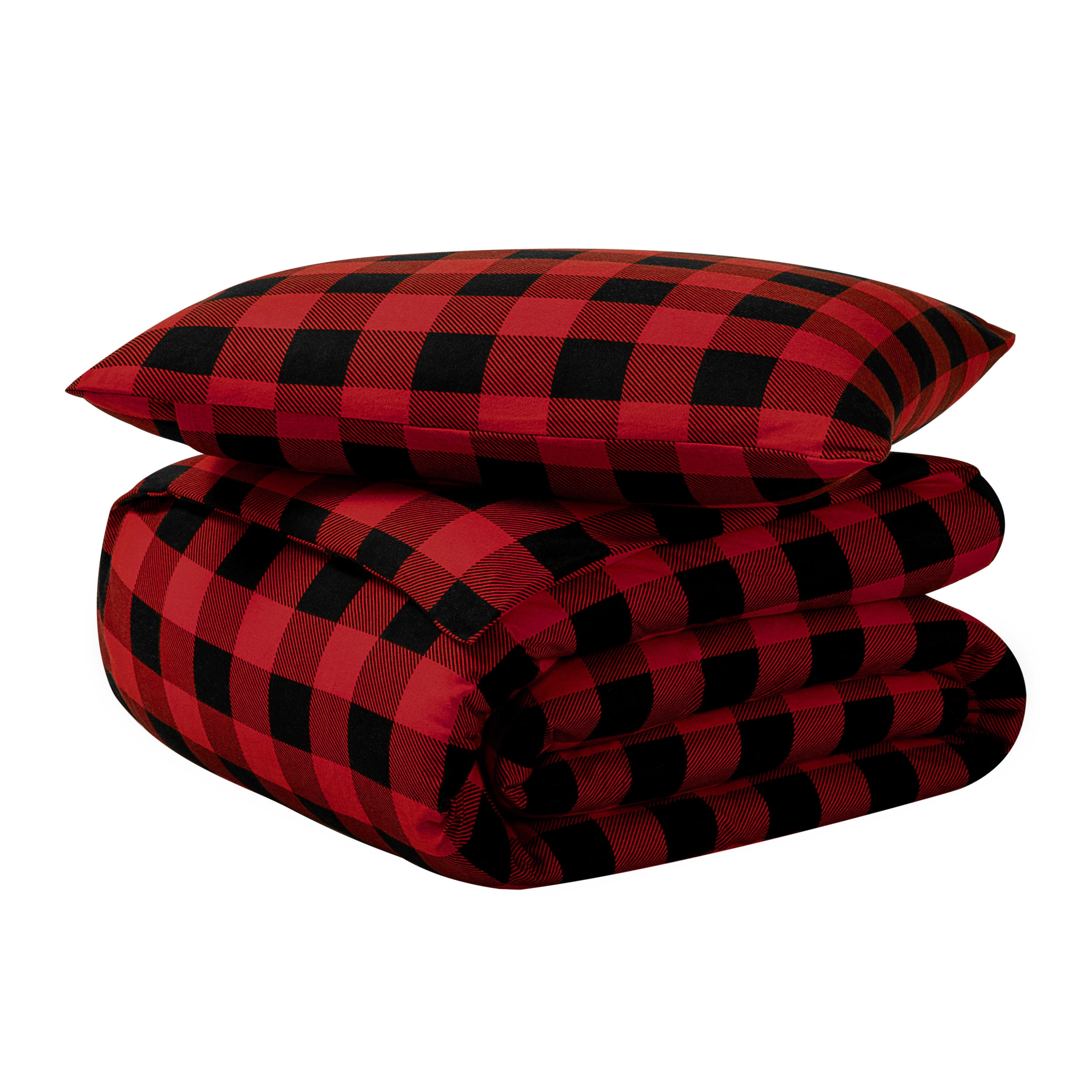 Buffalo Plaid Red and Black Cotton Flannel Twin/Twin XL Duvet Cover Set