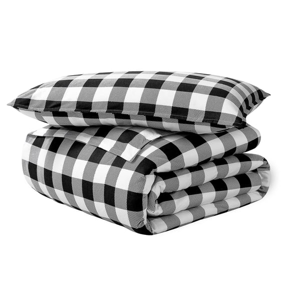 Bare Home Flannel Duvet Cover Set - 100% Flannel Cotton - Double Brushed - Twin/Twin XL, Buffalo Plaid - White/Black