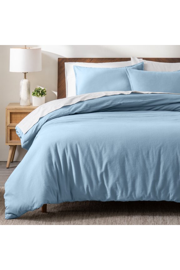 Flannel Duvet Cover Set - 100% Flannel Cotton - Double Brushed - Twin/Twin XL, Light Blue