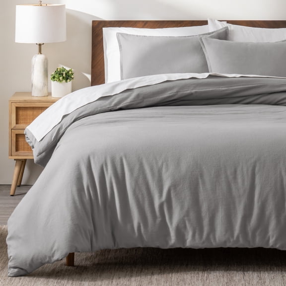 Bare Home Flannel Duvet Cover Set - 100% Flannel Cotton - Double Brushed - Twin/Twin XL, Light Gray