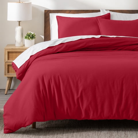 Bare Home Flannel Duvet Cover Set - 100% Flannel Cotton - Double Brushed - Twin/Twin XL, Red