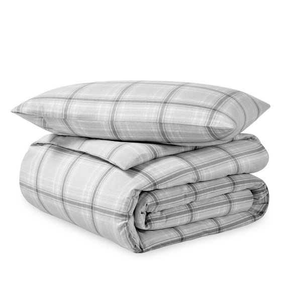 Bare Home Flannel Duvet Cover Set - 100% Flannel Cotton - Double Brushed - Twin/Twin XL, Tartan Plaid