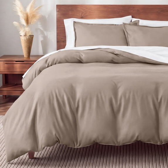 Bare Home Flannel Duvet Cover Set - 100% Flannel Cotton - Double Brushed - Twin/Twin XL, Taupe
