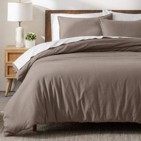 Bare Home Flannel Duvet Cover Set - 100% Flannel Cotton - Double Brushed - Twin/Twin XL, Taupe