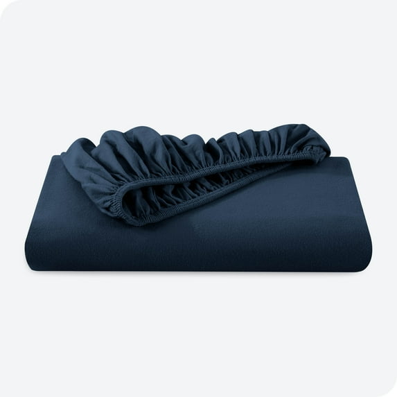 Bare Home Flannel Fitted Sheet, 100% Cotton, Heavyweight, Deep Pocket, Queen, Dark Blue
