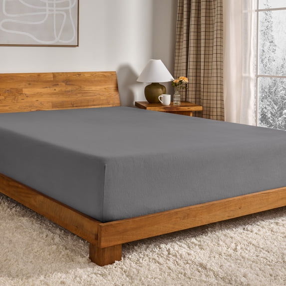 Bare Home Flannel Fitted Sheet - 100% Flannel Cotton - Double Brushed - King, Gray