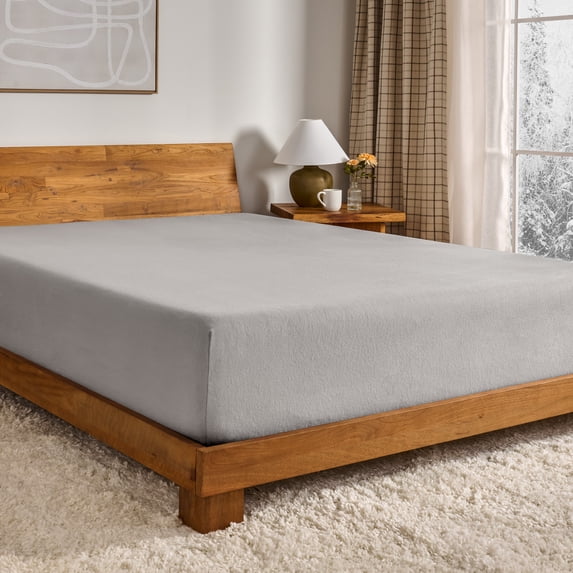 Bare Home Flannel Fitted Sheet - 100% Flannel Cotton - Double Brushed - Queen, Light Gray