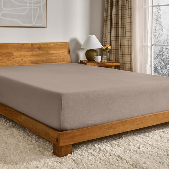 Bare Home Flannel Fitted Sheet - 100% Flannel Cotton - Double Brushed - Twin, Taupe