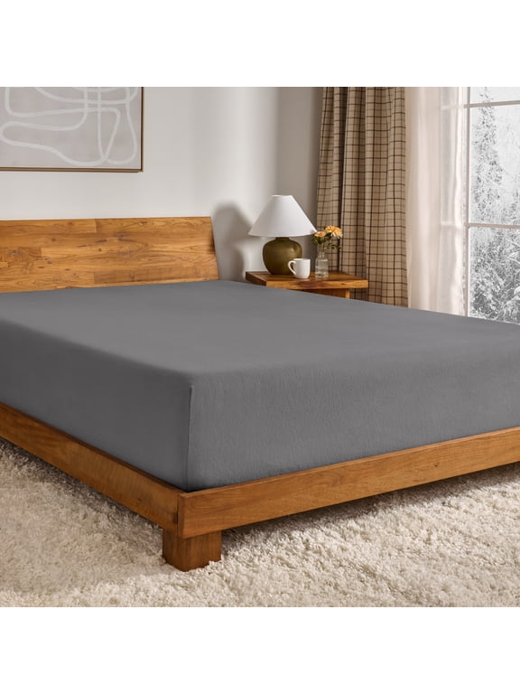 Flannel Fitted Sheet - 100% Flannel Cotton - Double Brushed - Twin XL, Gray