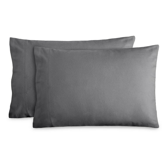 Bare Home Flannel Pillowcase Set - 100% Flannel Cotton - Double Brushed - Standard Set of 2, Gray