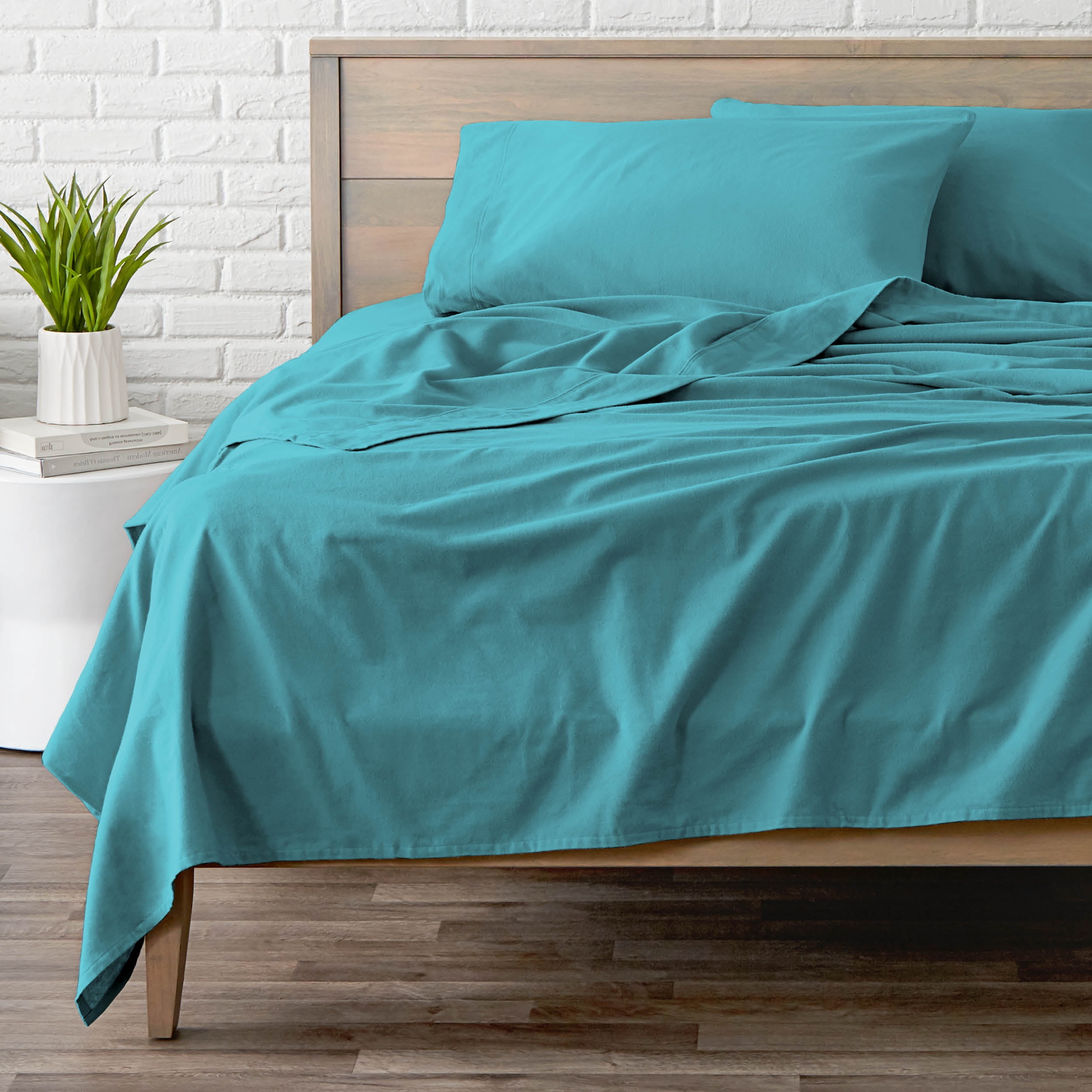 Bare Home Flannel Sheet Set 100 Cotton Deep Pocket 3 Piece Twin XL, Aqua