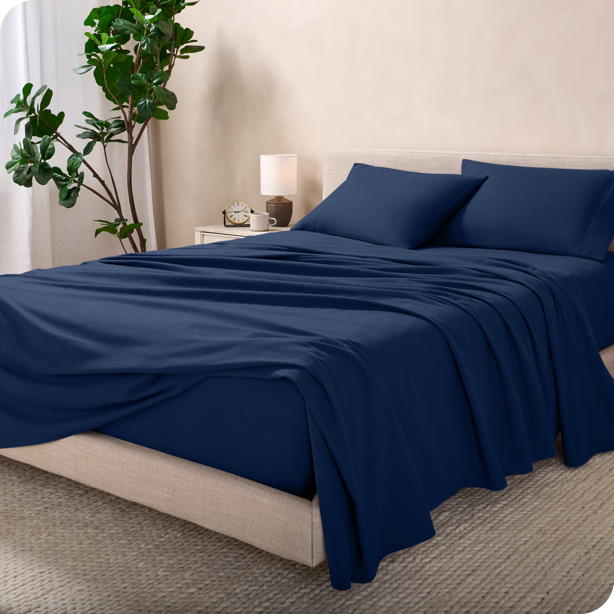 King Dark Blue Organic Cotton Flannel Sheet Set