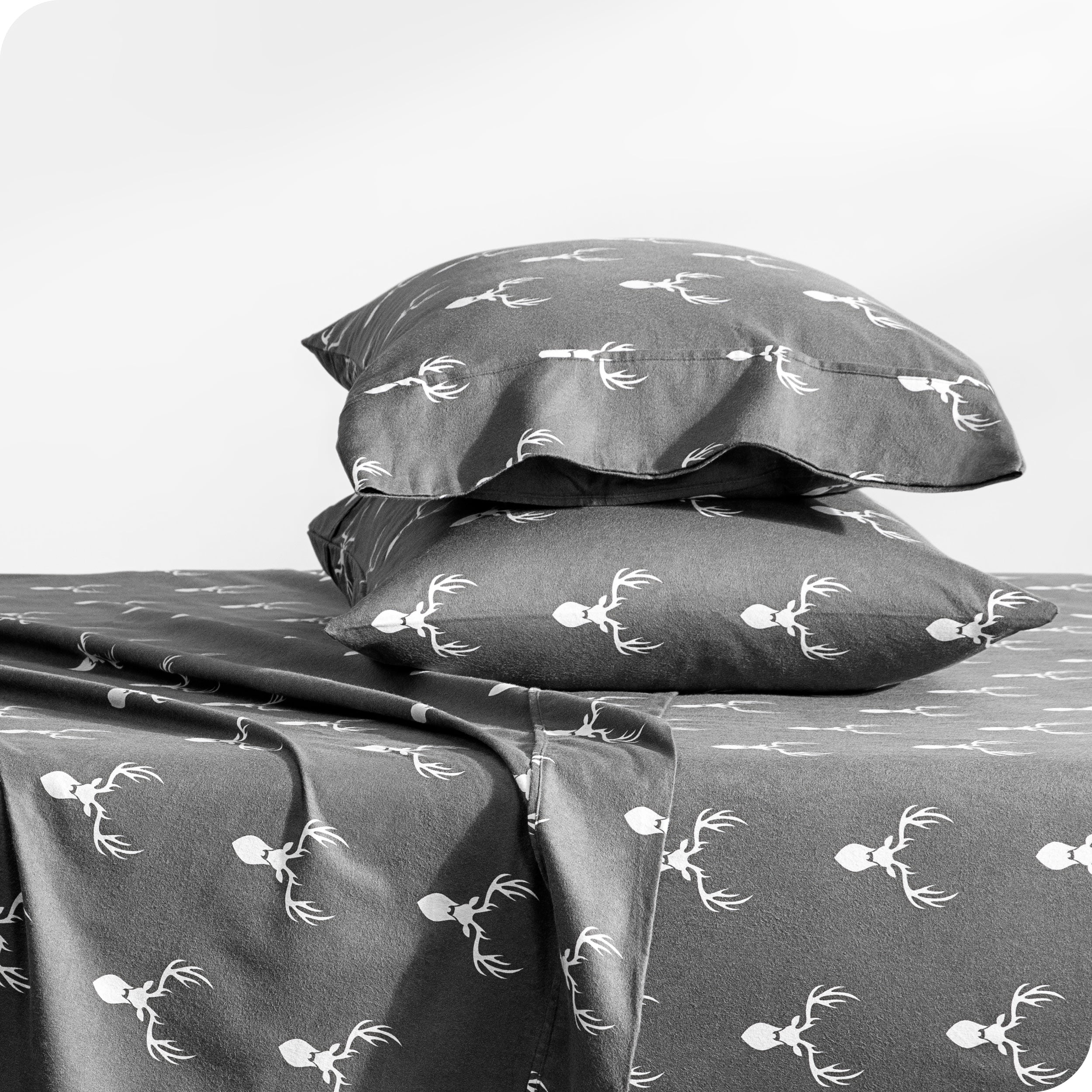 Bare Home Flannel Sheet Set 100 Cotton Deep Pocket King, Stag, 4