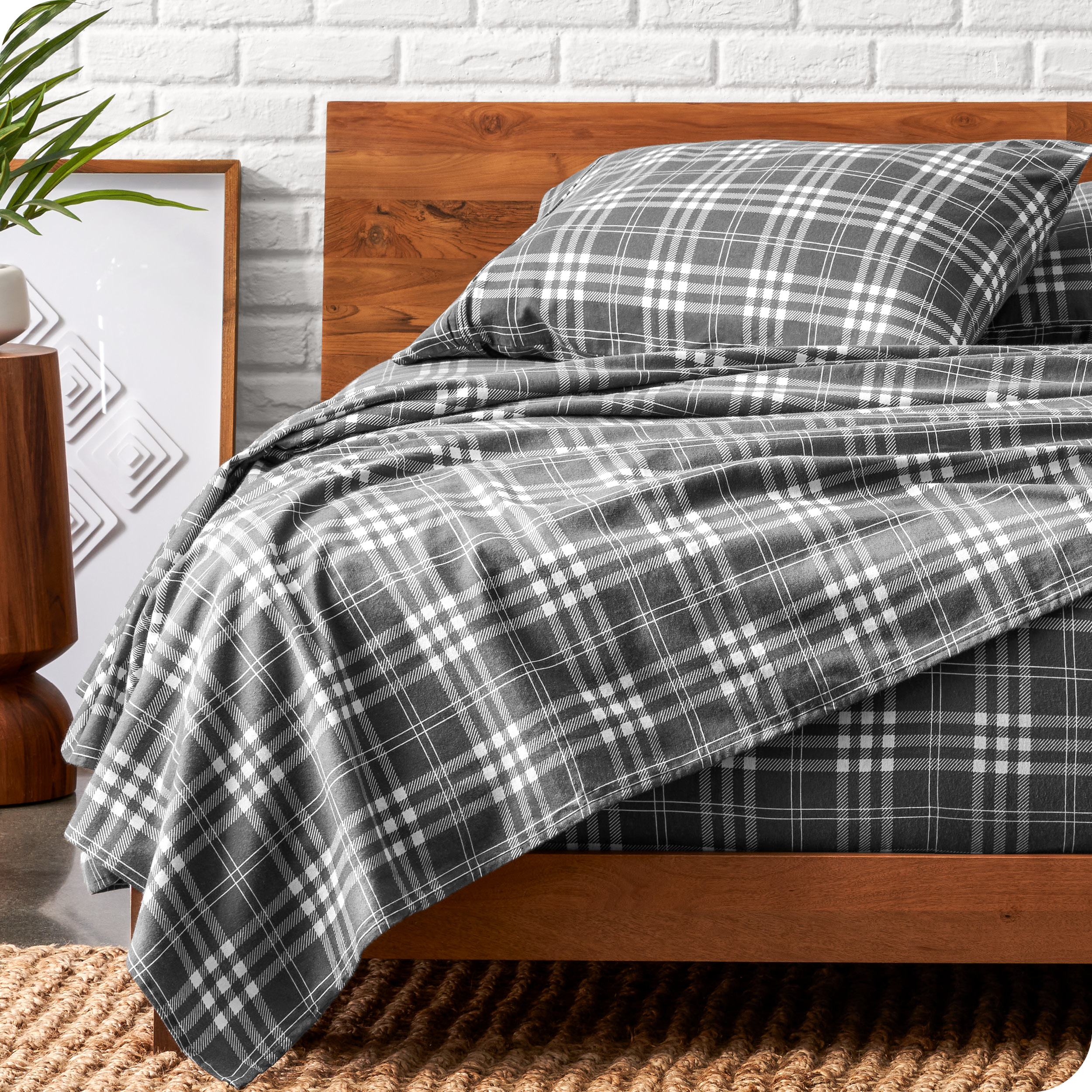 Comfort Classics Cozy Flannel 100% Cotton Sheet Set, Tan/Blue