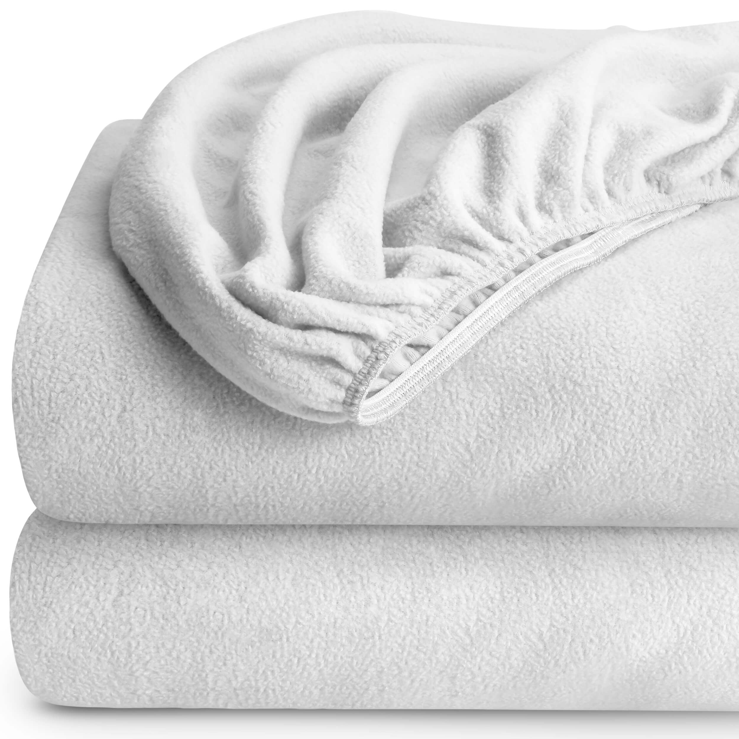 Bare Home Fleece Fitted Sheet, Plush Polar Fleece, Deep Pocket, King, 2 Pack, White