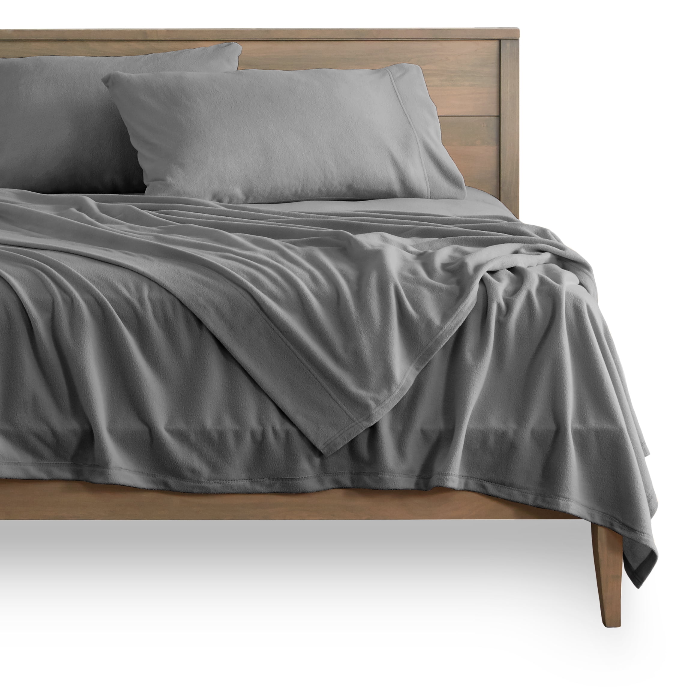 Bare Home Fleece Sheet Set, Warm Plush Polar Fleece, Pill Resistant, Full XL, Gray