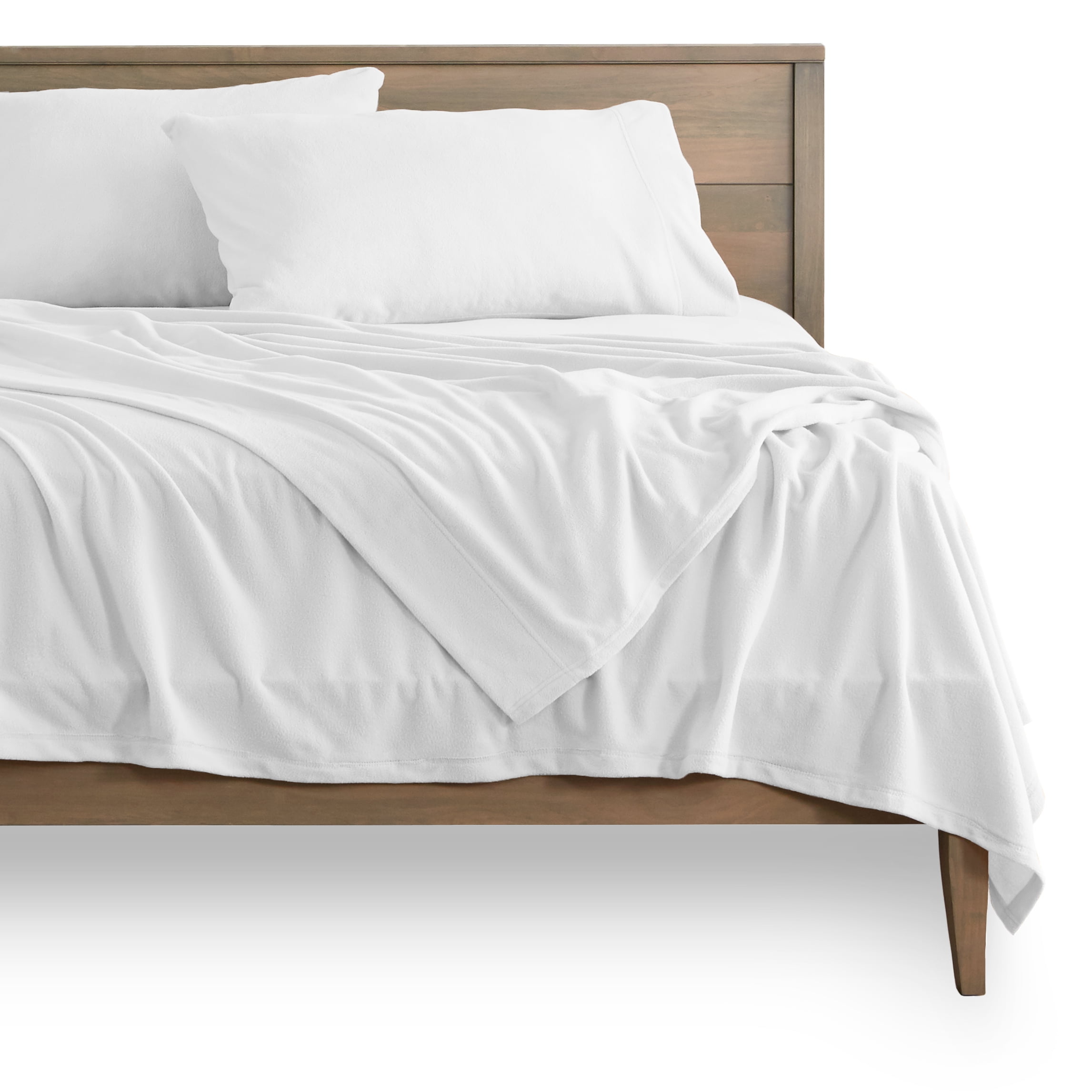 Bare Home Fleece Sheet Set, Warm Plush Polar Fleece, Pill Resistant, Twin XL, White
