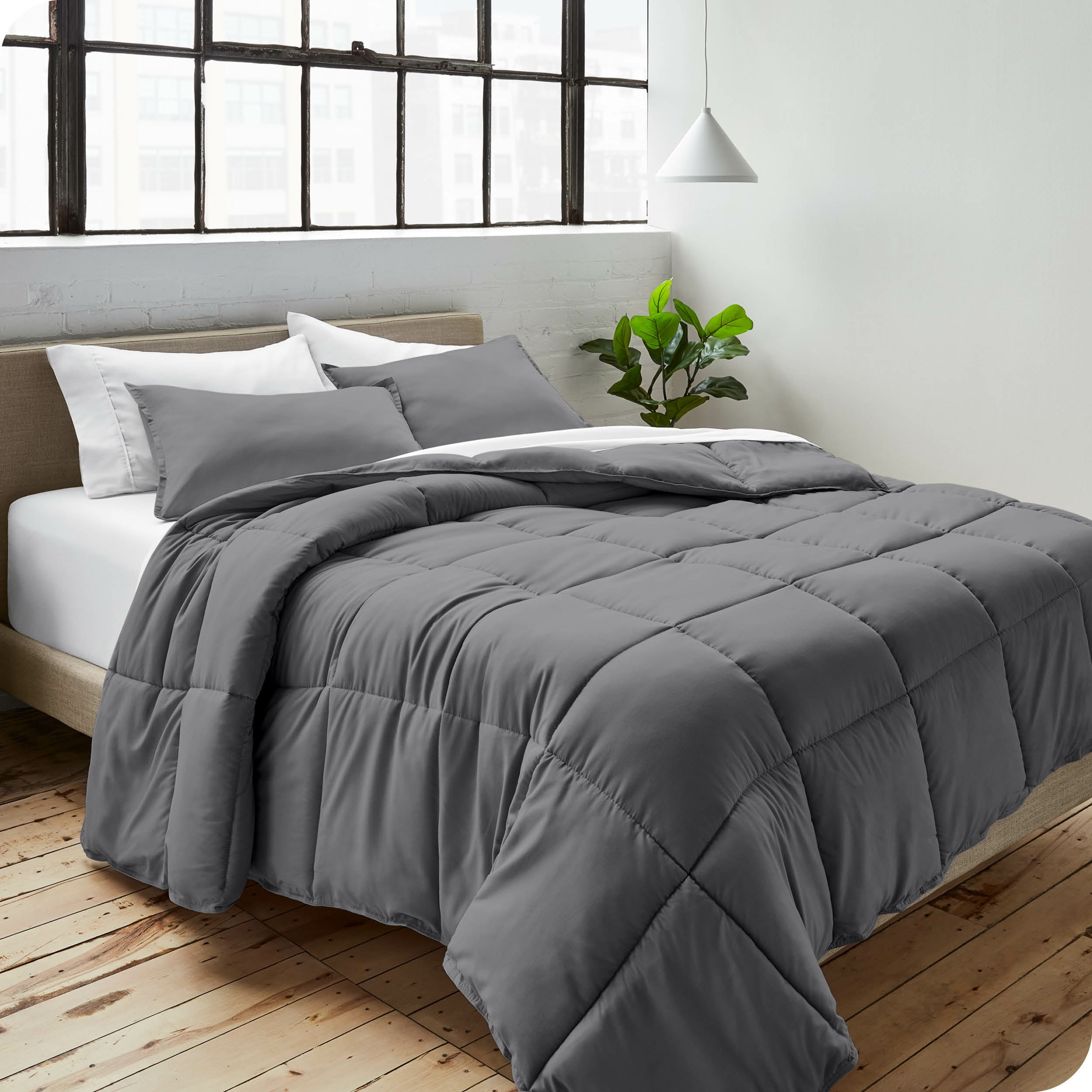 Bare Home 3-Piece Goose Down Alternative Comforter Set in Grey, Queen