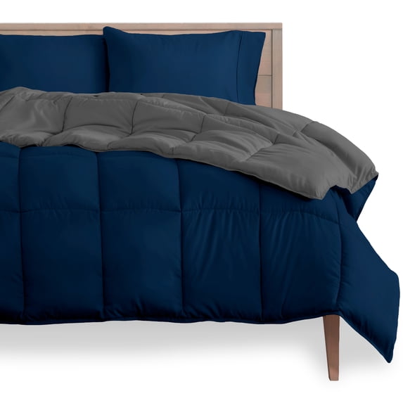 Bare Home Goose Down Alternative Reversible Comforter, Oversized King, Dark Blue/Gray