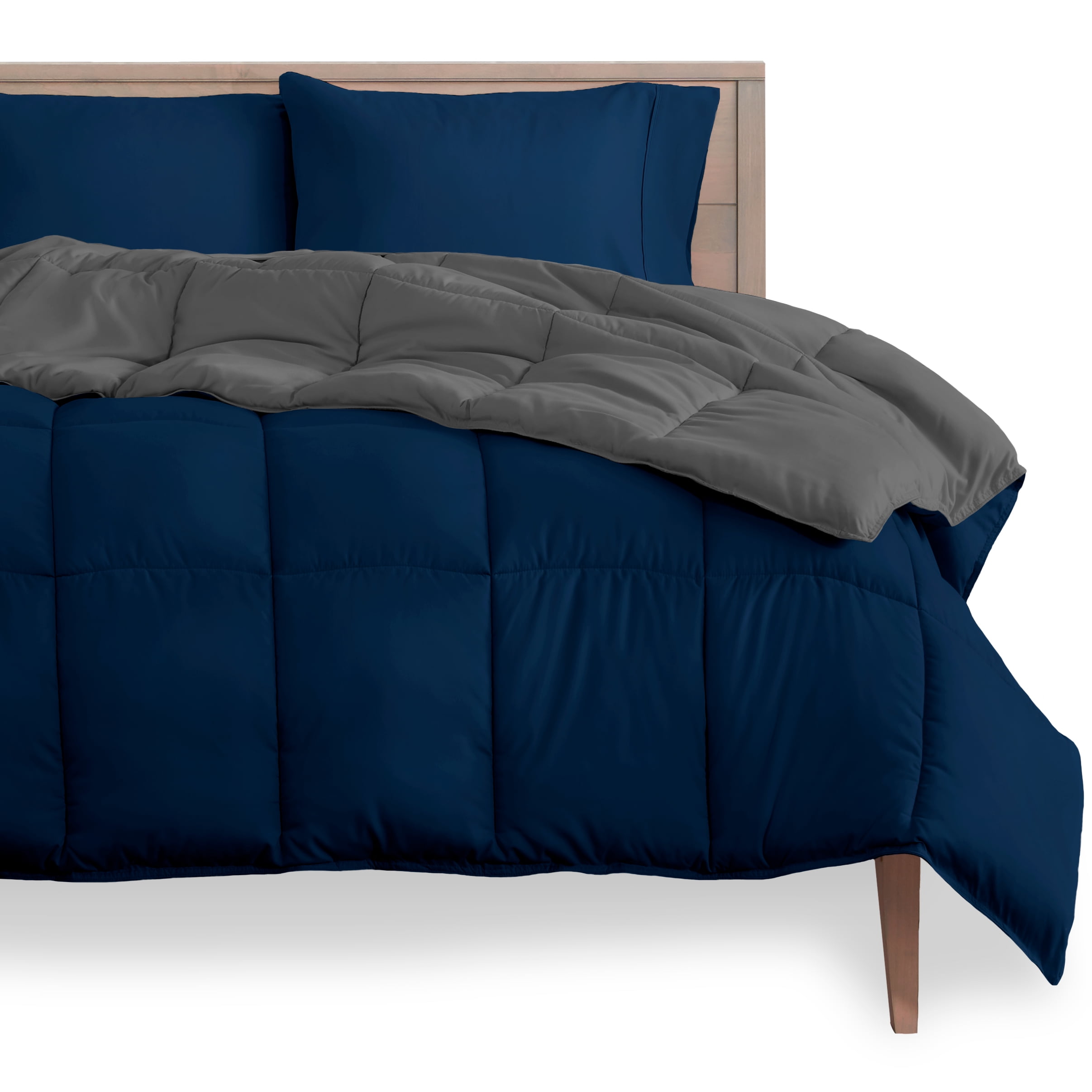 Reversible Dark Blue and Gray Down Alternative Microfiber Comforter