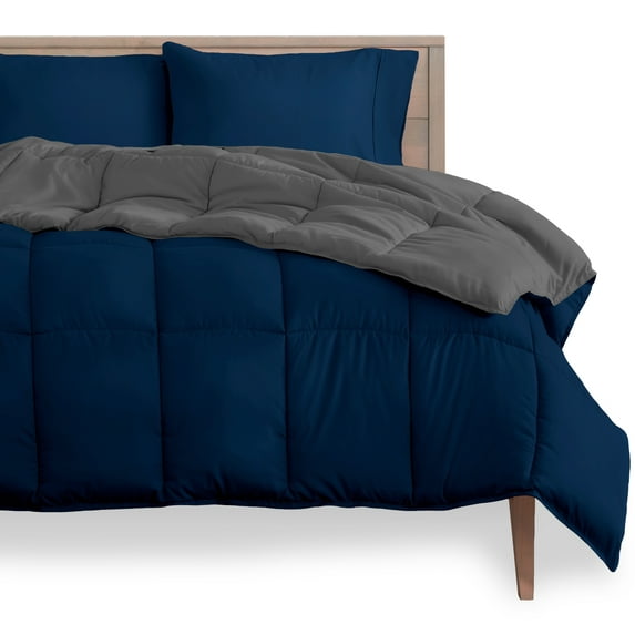 Bare Home Goose Down Alternative Reversible Comforter, Twin/Twin XL, Dark Blue/Gray