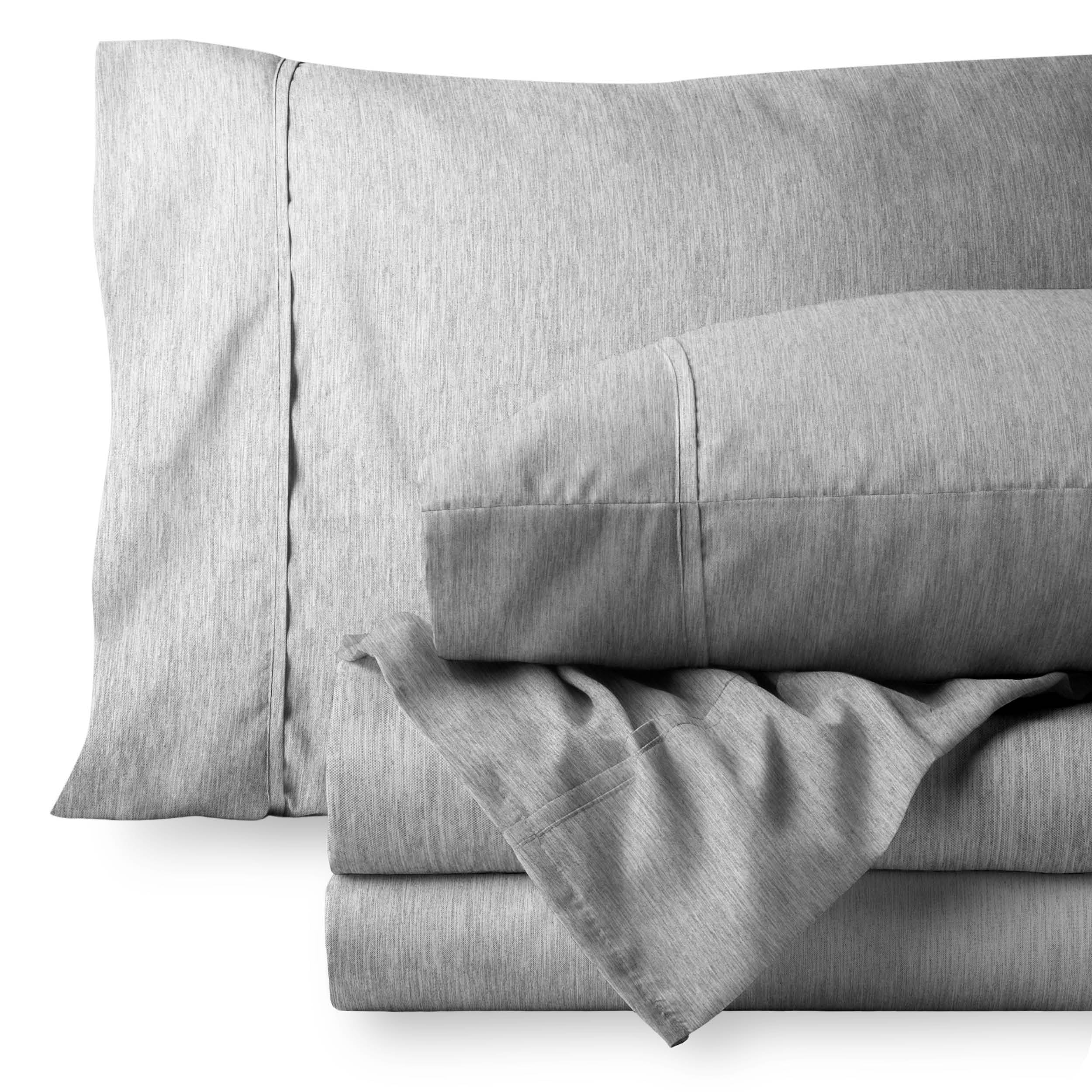 Bare Home Heathered Charcoal Cationic Microfiber Sheet Set, Wrinkle Resistant, Deep Pocket, Queen