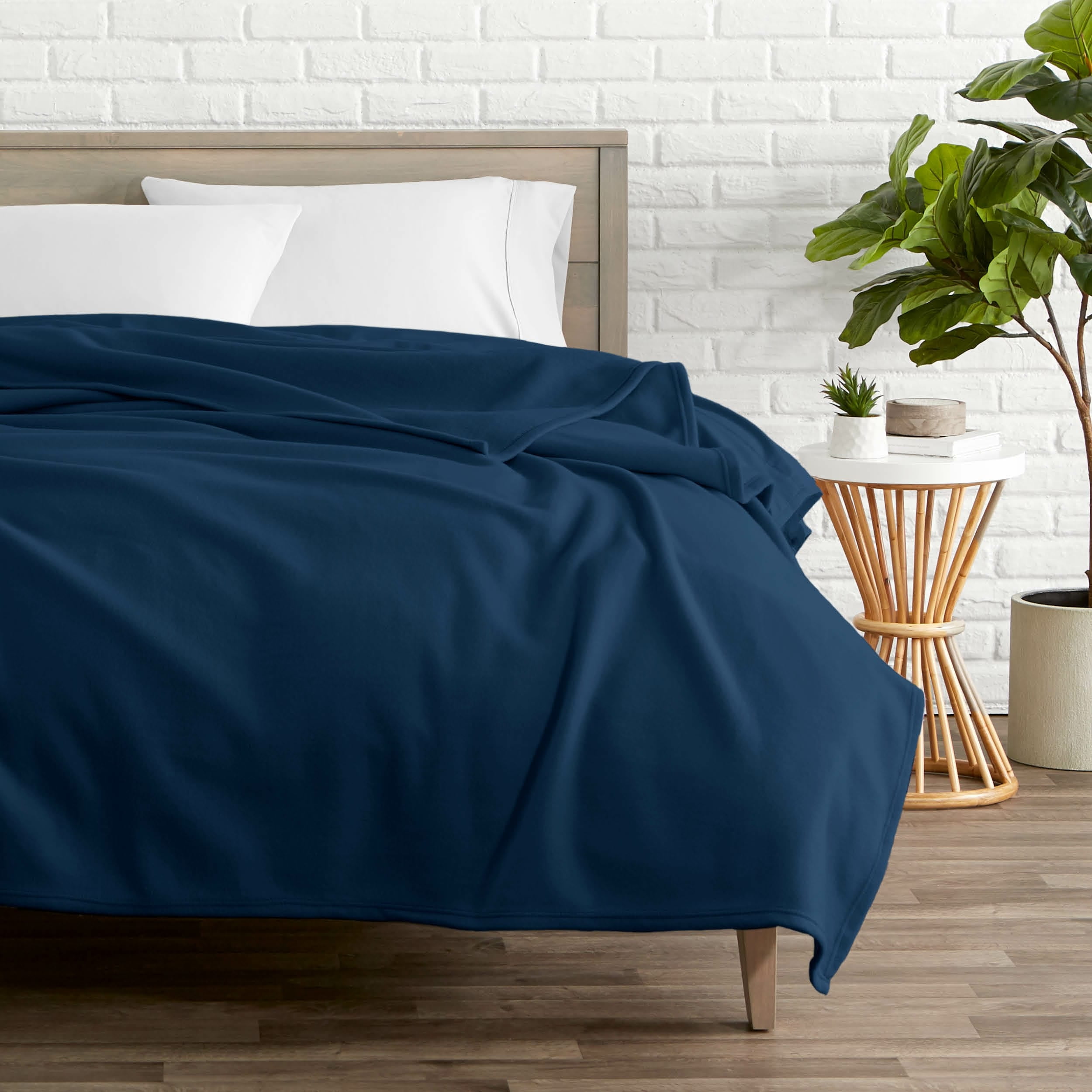 Full Dark Blue Reversible Fleece Blanket