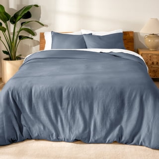 Bare Home Linen Duvet Cover Set - Lightweight & Breathable - Full/Queen, Indigo, 3-Pieces