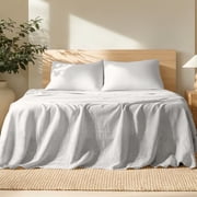 Bare Home Linen Sheet Set - Deep Pocket - Breathable - 3-Pieces - Twin, Glacier Gray