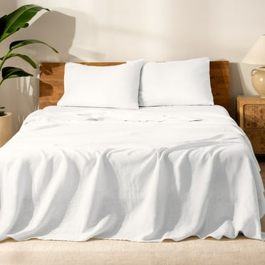 Bare Home Linen Sheet Set - Deep Pocket - Breathable - 3-Pieces - Twin XL, White
