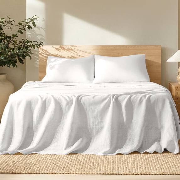 Bare Home Linen Sheet Set - Deep Pocket - Breathable - 4-Pieces - Full, White
