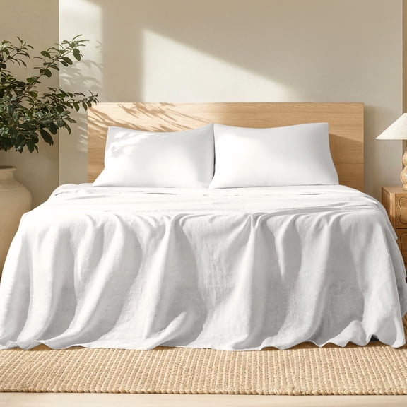 Bare Home Linen Sheet Set - Deep Pocket - Breathable - 4-Pieces - Full, White