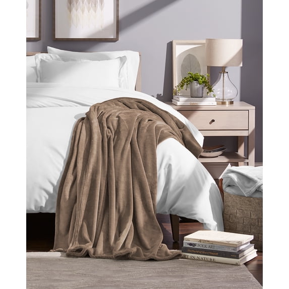 Bare Home Luxurious Ultra Soft Premium Microplush Fleece Blanket, Throw, Taupe