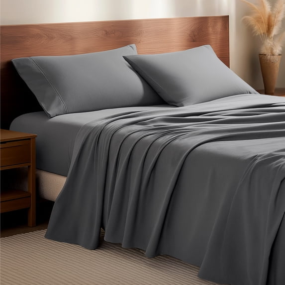 Bare Home Luxury 100% Cotton Flannel California King Sheet Set, Deep Pocket, 4-Piece, Gray