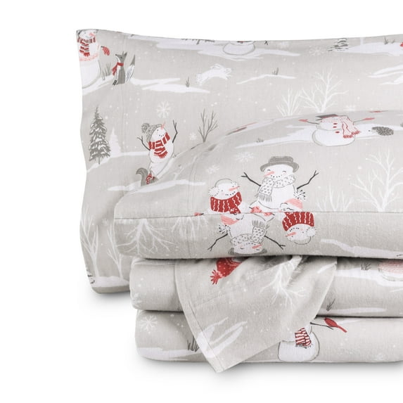 Bare Home Luxury 100% Cotton Flannel California King Sheet Set, Deep Pocket, 4-Piece, Snowmen