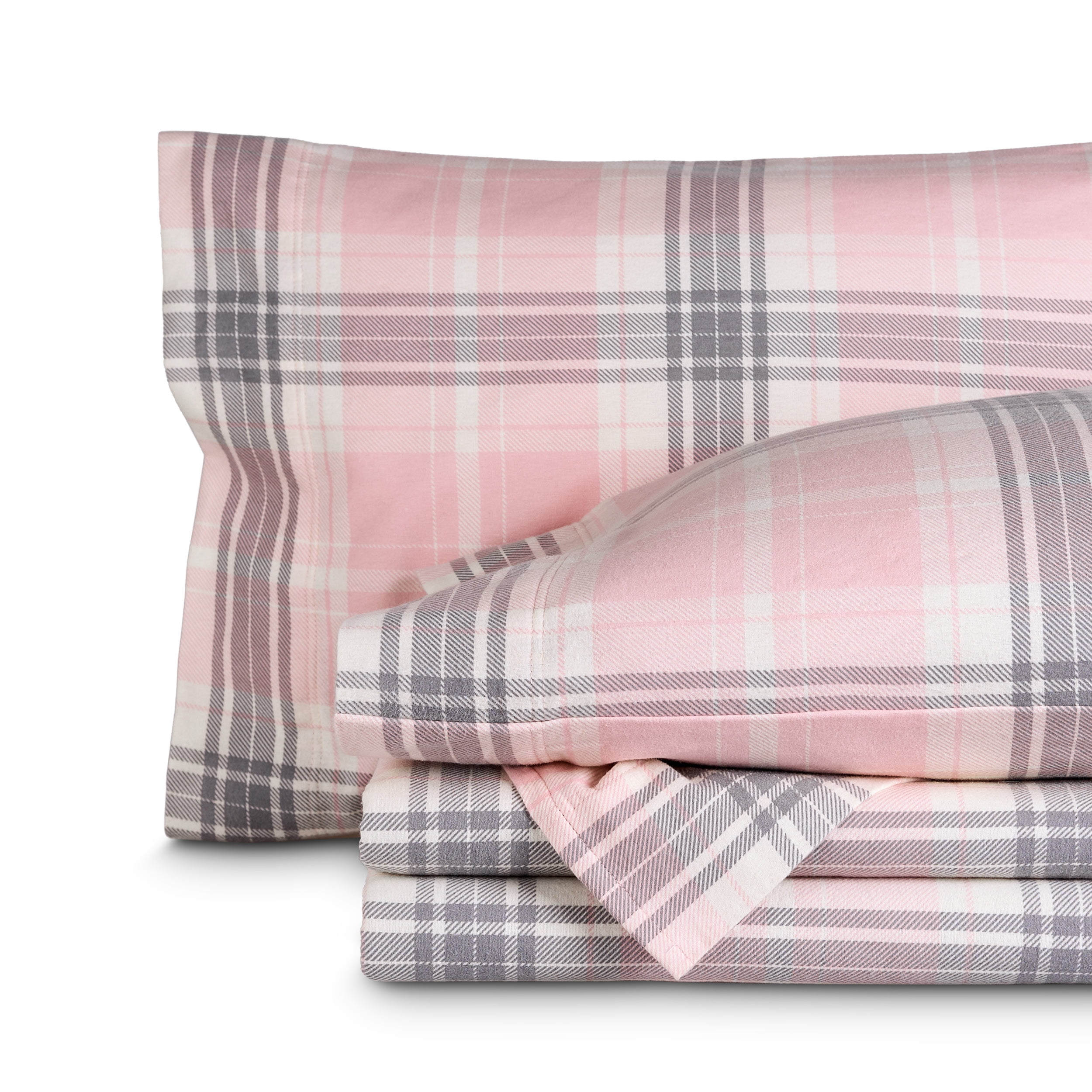 Aurora Plaid Pink Cotton Flannel Full Sheet Set