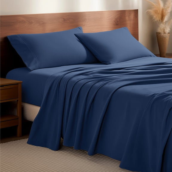 Bare Home Luxury 100% Cotton Flannel Full Sheet Set, Deep Pocket, 4-Piece, Dark Blue