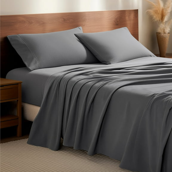Bare Home Luxury 100% Cotton Flannel Full Sheet Set, Deep Pocket, 4-Piece, Gray
