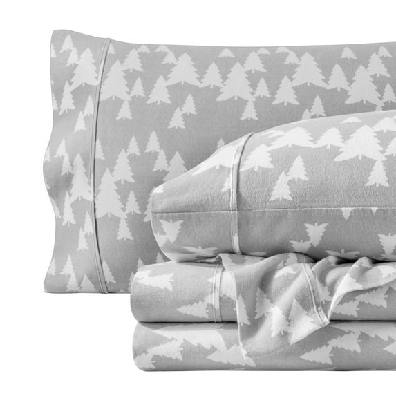 Bare Home Luxury 100% Cotton Flannel Full Sheet Set, Deep Pocket, 4-Piece, Winter Trees