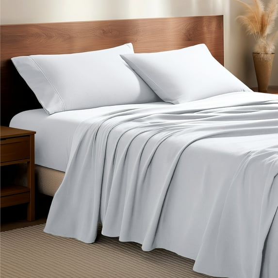 Bare Home Luxury 100% Cotton Flannel Full-XL Sheet Set, Deep Pocket, 4-Piece, White
