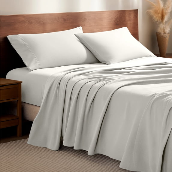 Bare Home Luxury 100% Cotton Flannel King Sheet Set, Deep Pocket, 4-Piece, Cream