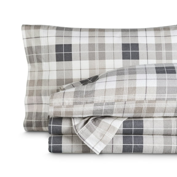 Bare Home Luxury 100% Cotton Flannel King Sheet Set, Deep Pocket, 4-Piece, Quarry Plaid