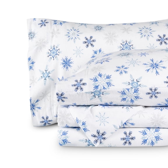 Bare Home Luxury 100% Cotton Flannel King Sheet Set, Deep Pocket, 4-Piece, Snowflakes