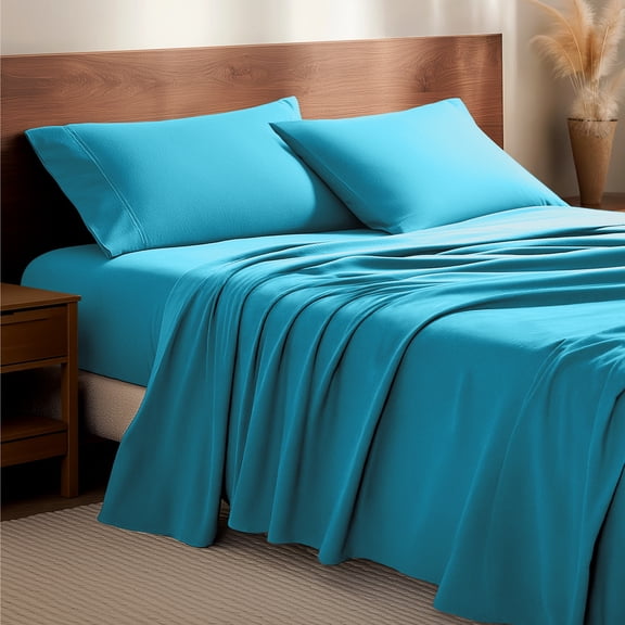 Bare Home Luxury 100% Cotton Flannel Queen Sheet Set, Deep Pocket, 4-Piece, Aqua