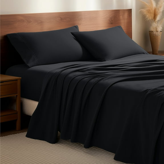 Bare Home Luxury 100% Cotton Flannel Queen Sheet Set, Deep Pocket, 4-Piece, Black