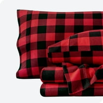 Bare Home Luxury 100% Cotton Flannel Queen Sheet Set, Deep Pocket, 4-Piece, Buffalo Plaid - Red/Black