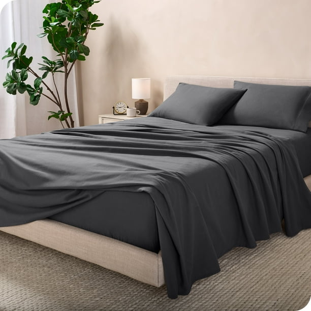 Bare Home Luxury 100% Cotton Flannel Queen Sheet Set, Deep Pocket, 4-Piece, Gray