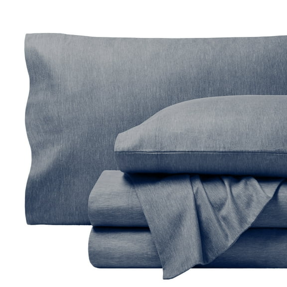 Bare Home Luxury 100% Cotton Flannel Queen Sheet Set, Deep Pocket, 4-Piece, Heather Indigo